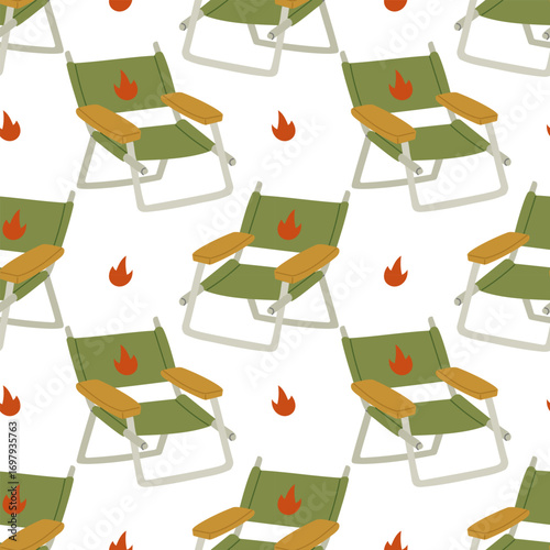 Pattern of Folding Chair with Backrest and Armrests. Flat Colorful Seamless Texture. Fabric Folding Chair with Aluminum Tubes. Lightweight Chair for Nature. Packaging Design. Picnics, Hiking, Camping