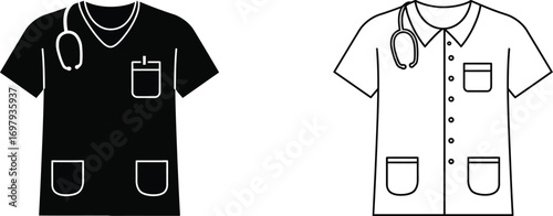 medical attire shown with stethoscope pockets and buttons