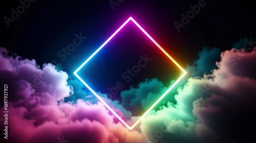 Neon Light Abstract: A Colorful and Dynamic Shape on Clouds

