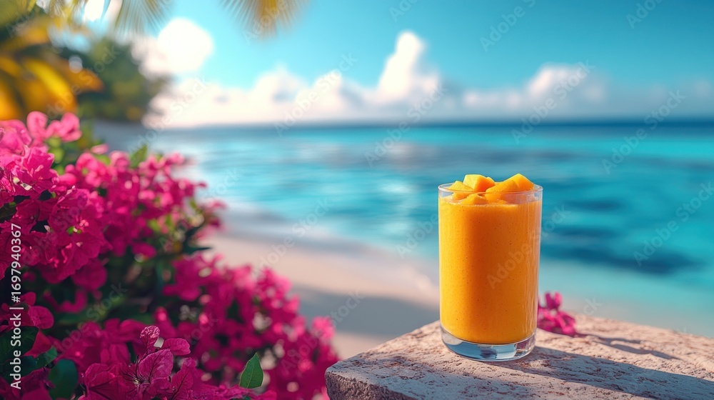 Obraz premium Tropical Mango Smoothie on Beach