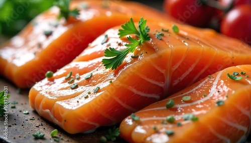 Close-up shot of contaminated supermarket salmon fillets displaying visible signs of bacterial growth, highlighting a public health risk , supply chain, quality control, foodborne illness