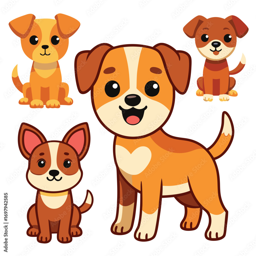 Fototapeta premium Cute cartoon dogs in various poses and colors