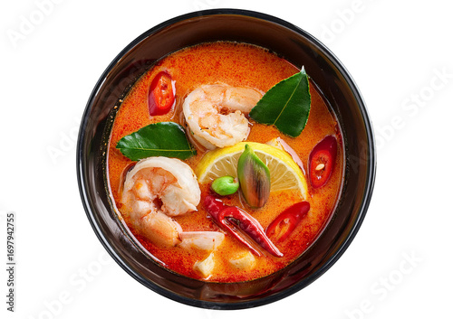 Tom Yum Kung in a beautiful bowl on transparent or white background