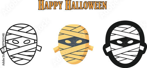 Three mummy masks, each with a unique style, perfect for halloween celebrations and spooky costume parties