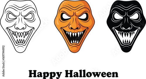 Three halloween masks in different styles, perfect for creating a spooky and festive atmosphere for halloween decorations