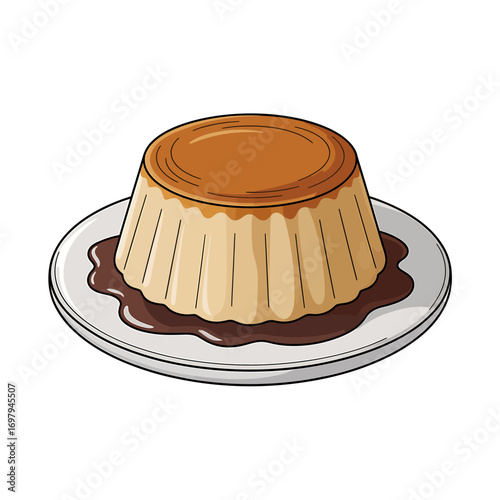 Delicious Flan Dessert Illustration Traditional Caramel Custard Treat on a Plate