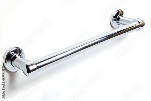 Polished chrome grab bar with round end caps, ideal for bathroom safety