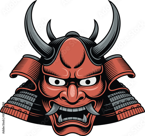 Oni Samurai Mask Vector Illustration
