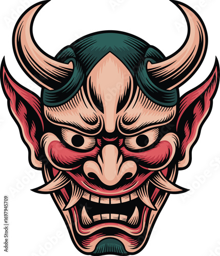 Japanese Folklore Oni Demon Samurai Mask