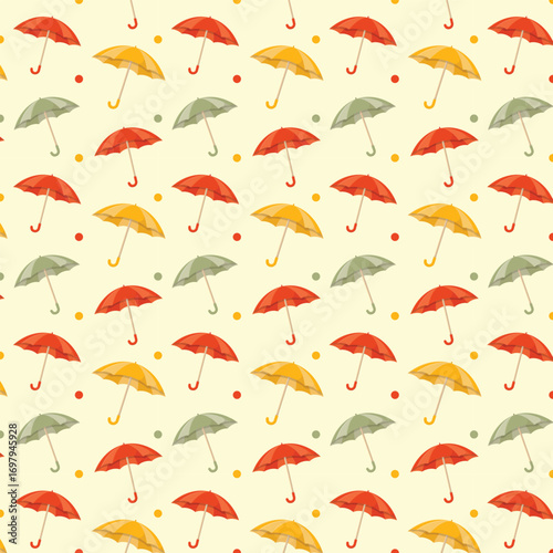 Seamless pattern with colourful umbrellas. Autumn vector illustration.