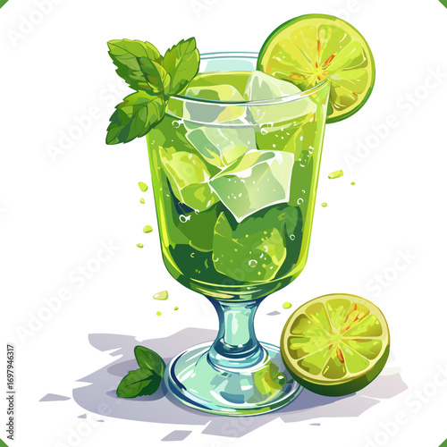 Flat vector illustration of cocktail on white background. Vector illustration of summer beverage on white background