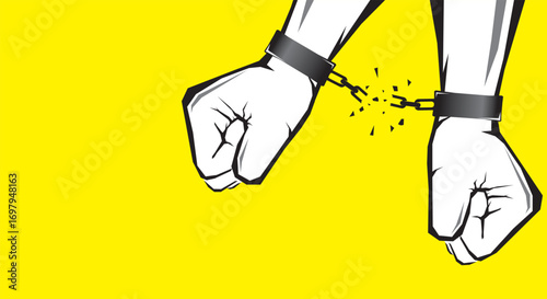 Hands in broken handcuffs, Comic design style symbol of freedom