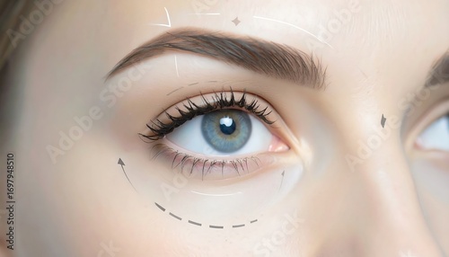 Close-up woman's eye with cosmetic lines