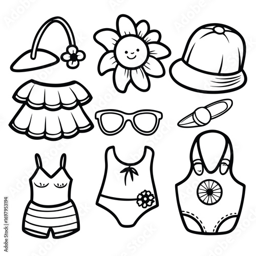 Summer Beach Vacation Essentials: Hats, Swimsuits, Sunglasses & Accessories Doodle