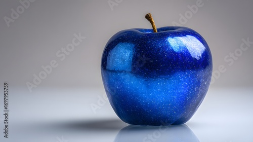 Innovative Vivid Blue Apple Still Life with Refined Lighting and Minimalist Studio Ambience