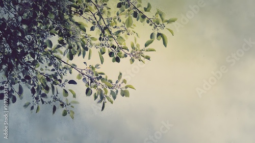 Engaging Delicate Early Summer Artwork with a Nostalgic Sentimental Vibe and Artfully Positioned Subject Above Generous Copy Space Infused with Dynamic Lime Hues