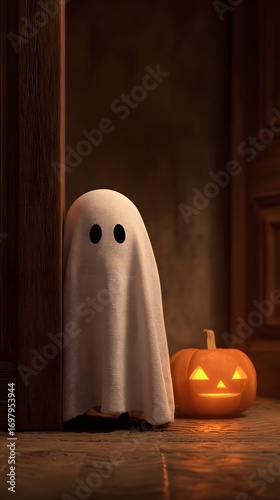 A Ghost Hiding Behind a Jack-o'-lantern