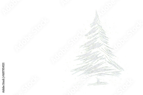 Abstract white Christmas tree graphic on black background.  Textured, stylized design