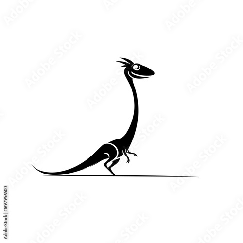 Compsognathus. Compsognathus simple black and white line art vector logo