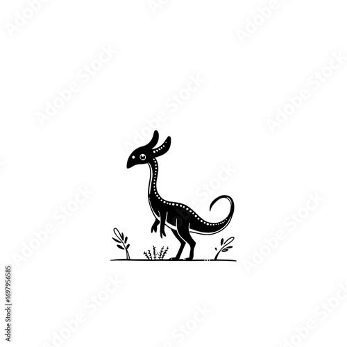 Parasaurolophus. Parasaurolophus simple black and white line art vector logo
