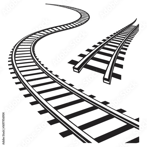 Illustration of a winding railway track, symbolizing travel, transportation, and the journey ahead, with its curving lines suggesting progress and direction