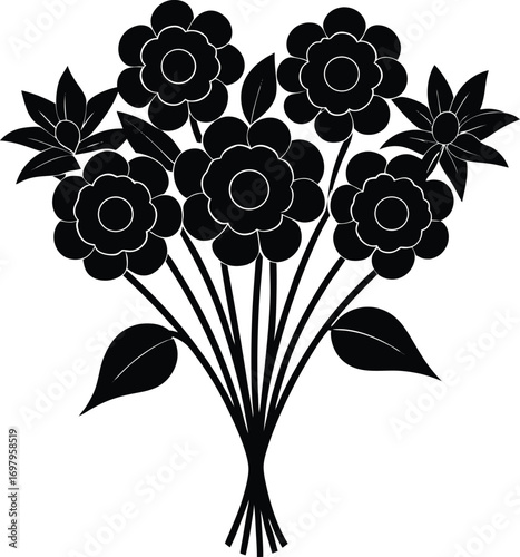 Elegant Black Rose Bouquet Silhouette