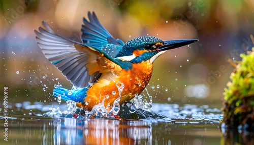 Kingfisher splashing into water