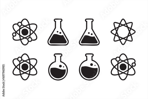 Laboratory Equipment and Atomic Structure Icons Vector Pack