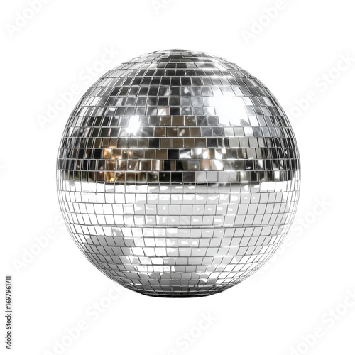 Disco ball with reflective mirrored squares mirror ball isolated on a transparent background