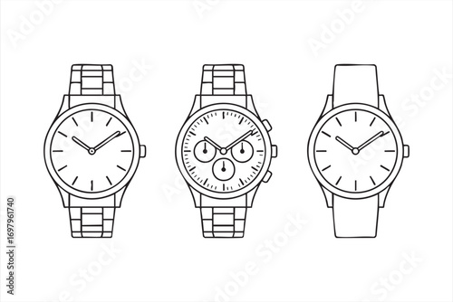 Timepiece Icon Set with Classic and Modern Wristwatch Designs