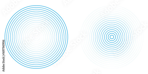 different blue concentric circles icon vector illustration isolated on transparent background. radar signal or vibration elements. sonar or sound wave ring collection. sound wave rings collections.