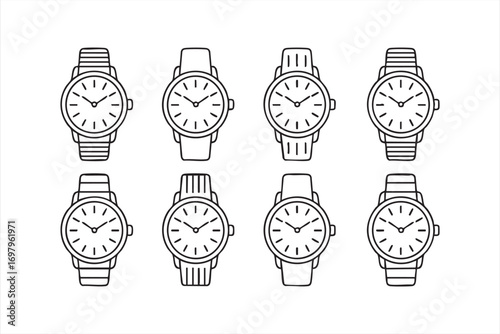 Vector Wristwatch Icons Set with Classic and Modern Timepieces