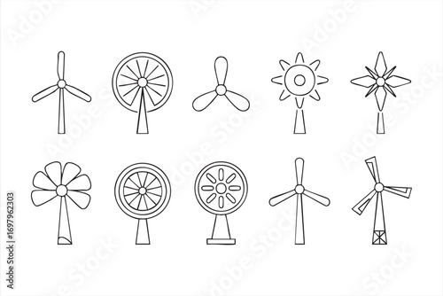 Propeller blades and turbine icons collection for energy design