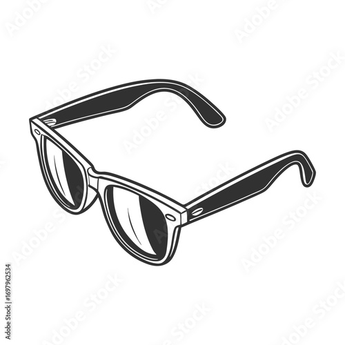 eyeglasses, eyewear, fashion accessory, black and white, illustrated, line art, vector graphic
