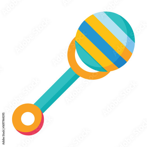 Colorful baby rattle toy with a simple clean design on a white background for infant entertainment