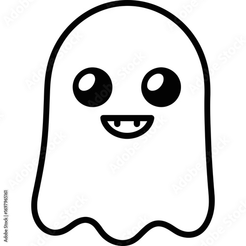 Cartoon Ghost with Big Eyes and Smiling Mouth Illustration.