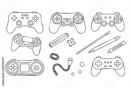 Outline Gaming Device Vector Pack Featuring Joysticks and Consoles