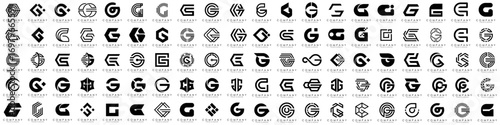 big bundle abstract letter G logo design. modern logotype G design with black color. vector illustration