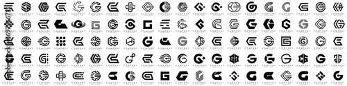 big bundle abstract letter G logo design. modern logotype G design with black color. vector illustration