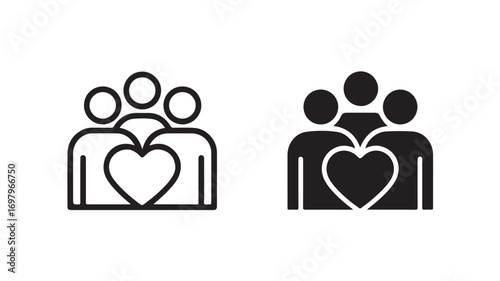 Vector art of abstract representation of a group of people with a heart in the center, conveying themes of love, community, and togetherness
