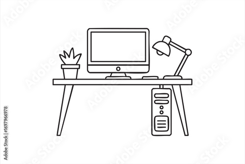 Home Office Workspace Vector with Technology and Furniture