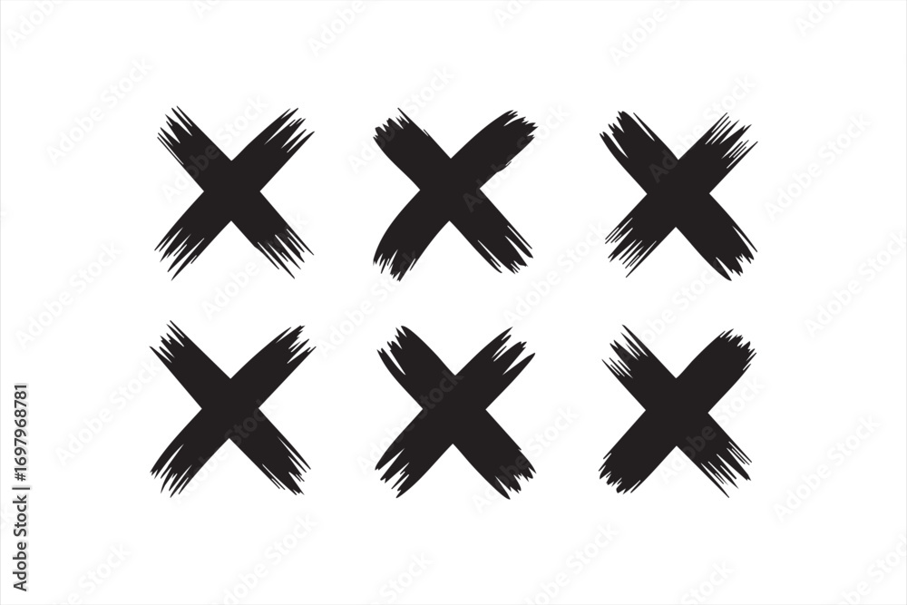 Fototapeta premium Black Brush Stroke Cross and Circular Arrow Vector Illustrations