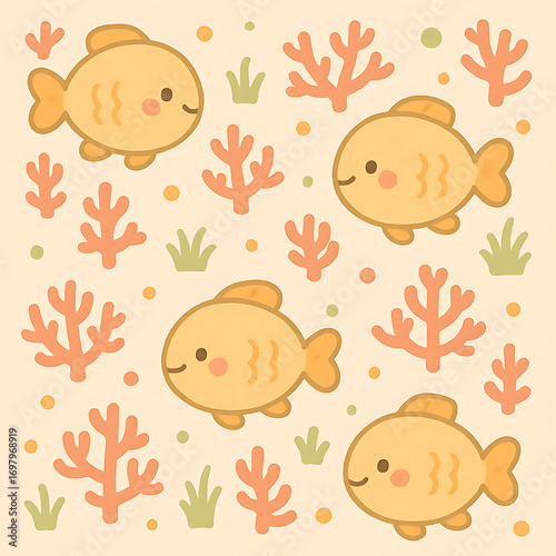 pattern kawaii with fish
