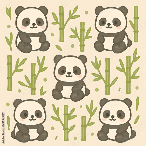 seamless pattern with panda and bamboo
