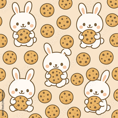 seamless pattern with rabbits and cookies