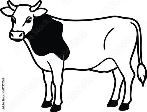 Beautiful Black Cow Vector Illustration Silhouette