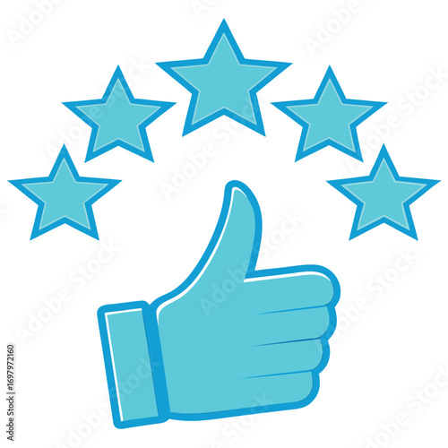 Blue Thumbs Up With Five Stars On White Background