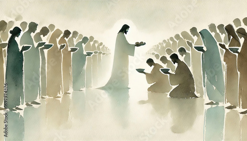 Biblical Scene of Jesus Providing for the Crowd.