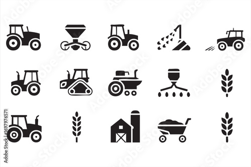 Eco farming and sustainability silhouette icons set with plants and recycling