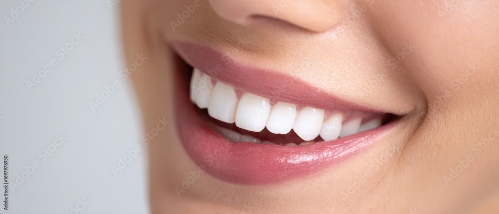 Fototapeta premium The Smile of a Woman with Perfect White Teeth and Glossy Pink Lips